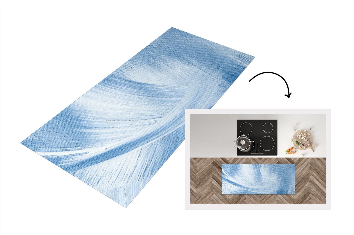 KitchenYeah Keukenloper - Loper keuken - Blauw - Acrylverf - Design - Keukenloper vinyl Multicolor