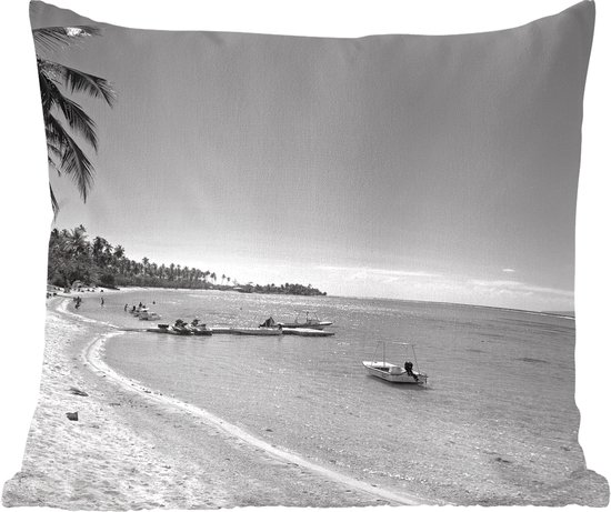 Sierkussens - Kussen - Het strand van Mo'orea in zwart wit - 50x50 cm - Kussen van katoen