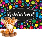 Keel Toys pluche giraffe knuffel 14 cm met Gefeliciteerd A5 wenskaart