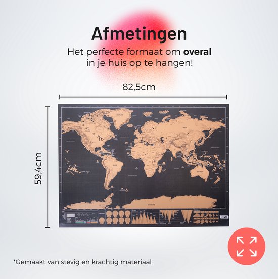 Triple J - Carte du Wereldkaart à Scratch - Carte du monde à gratter - Zwart