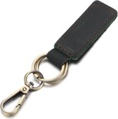 Porte-clés pour homme avec étiquette en cuir Zwart et mousqueton