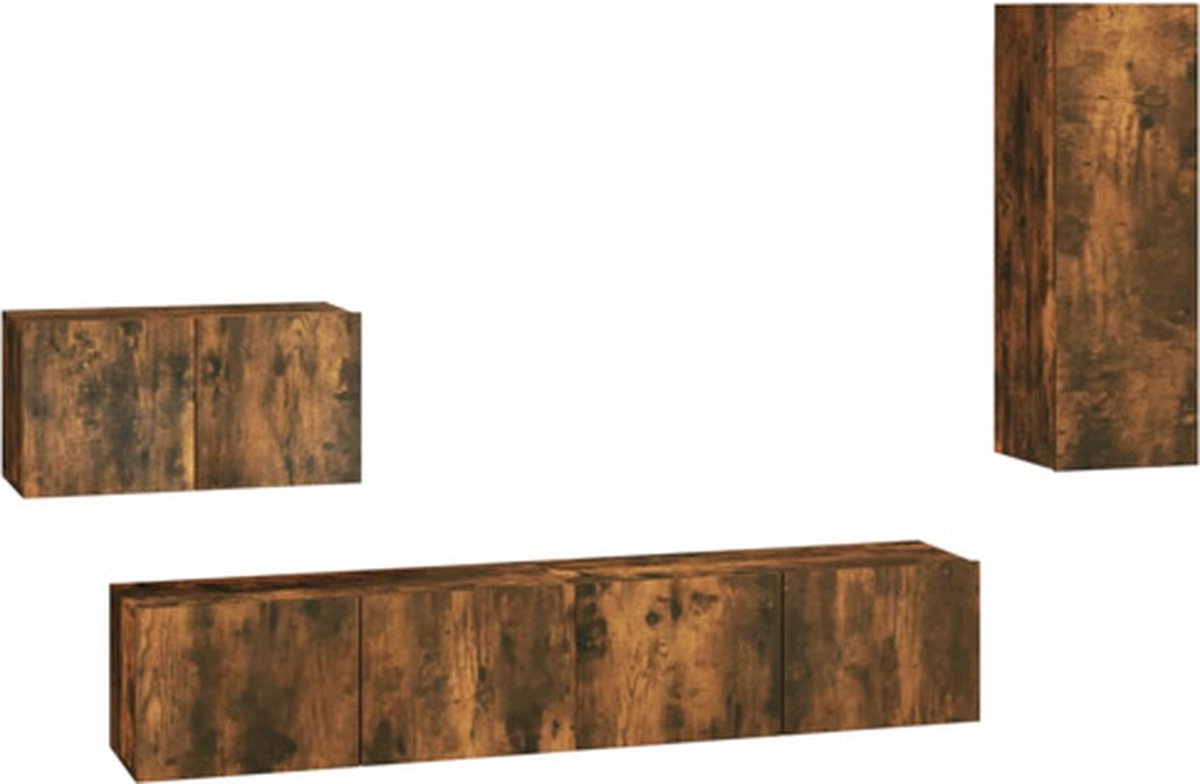 vidaXL - 4-delige - Tv-meubelset - bewerkt - hout - gerookt - eikenkleurig