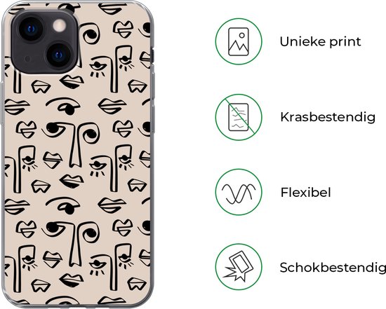 Telefoonhoesje Geschikt voor iPhone 13 mini hoesje - Patronen - Lippen - Line art - Siliconen Telefoonhoesje Telefoonhoesje