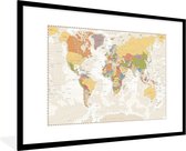 Fotolijst incl. Poster - Wereldkaart - Retro - Kleuren - Educatief - Staatkundig - 120x80 cm - Posterlijst