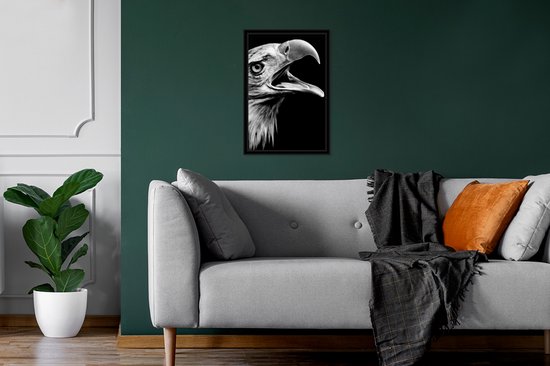 Cadre photo avec affiche - Aigle - Portrait - Oiseaux de proie - Zwart - Wit - Vogel - 20x30 cm - Cadre pour affiche