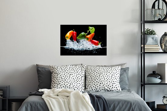 Stickers muraux - Film autocollant - Poivrons - Zwart - Légumes - Water - Feuille - 60x40 cm - Film adhésif - Stickers muraux Chambre d'enfant - Papier peint autocollant
