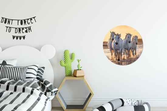 Wall Circle - Wall Circle Indoor - Paarden - Water - Plage - Animaux - 30x30 cm - Décoration murale - Peintures Ronds