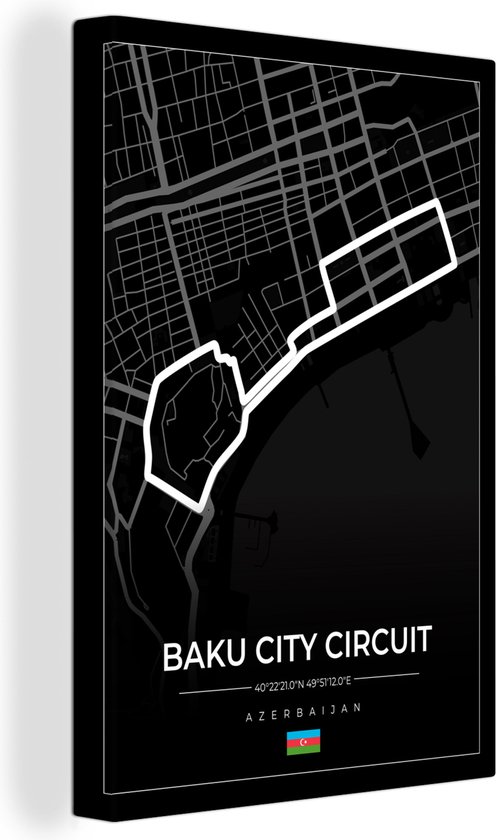 Canvas Schilderij Racebaan - Circuit - F1 - Baku City Circuit - Azerbeidzjan - Zwart - 60x90 cm - Wanddecoratie - Vaderdag cadeau - Geschenk - Cadeautje voor hem - Tip - Mannen
