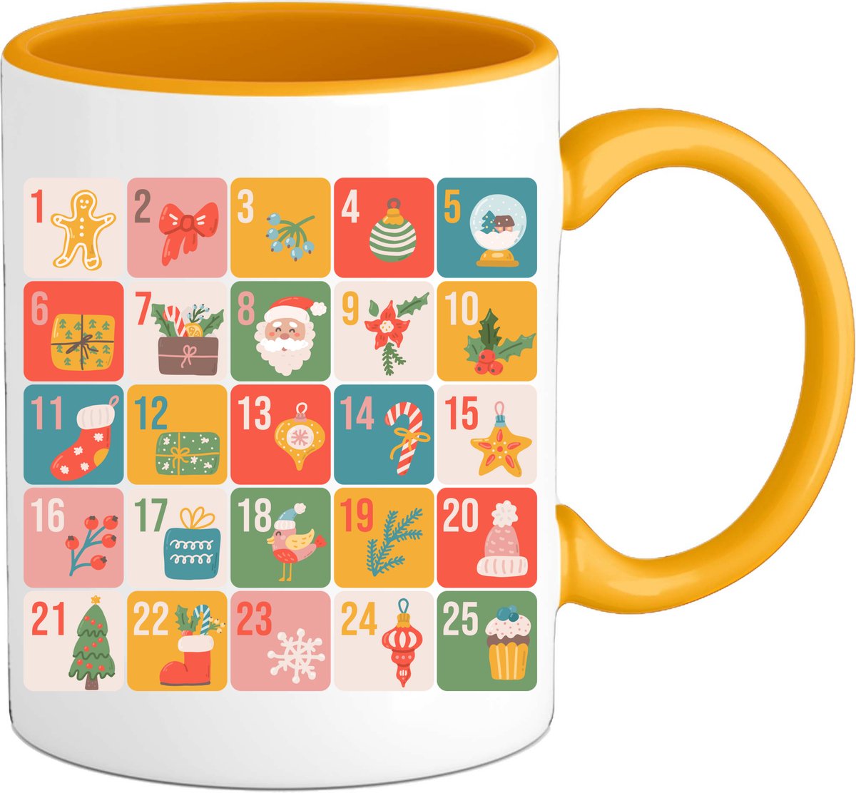 Adventskalender Kerst - Aftelkalender - Kalender - Mok - Geel