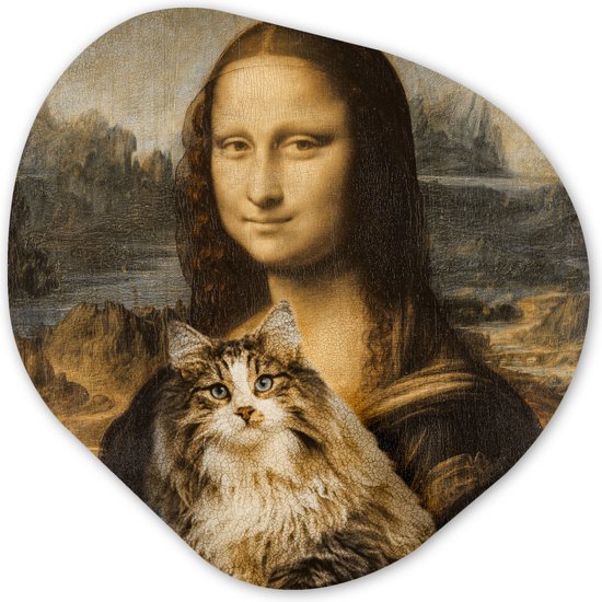 Décoration murale organique - Décoration murale en plastique - Peinture organique - Mona Lisa - Chat - Leonardo de Vinci - Vintage - Œuvre d'art - Maîtres anciens - Peinture - 90x90 cm - Forme de miroir organique sur plastique