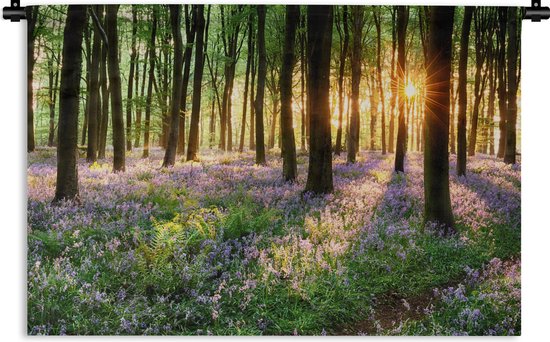 Wandkleed - Wanddoek - Bos - Bloemen - Lavendel - Zon - Paars - Natuur - 90x60 cm - Wandtapijt
