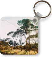 Sleutelhanger - Uitdeelcadeautjes - Italiaans landschap parasoldennen - Kunst - Hendrik Voogd - Schilderij - Zwart wit - Oude meesters - Plastic