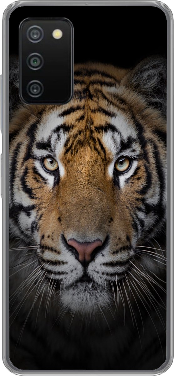 Telefoonhoesje Geschikt voor Samsung Galaxy A03s hoesje - Tijger - Wilde dieren - Portret - Zwart - Dieren - Siliconen Telefoonhoesje Telefoonhoesje