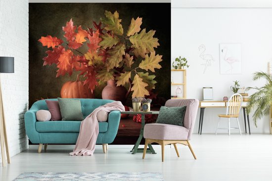 Papier peint - Papier peint photo - Nature morte - Citrouille - Feuilles - Largeur 350 cm x Hauteur 350 cm