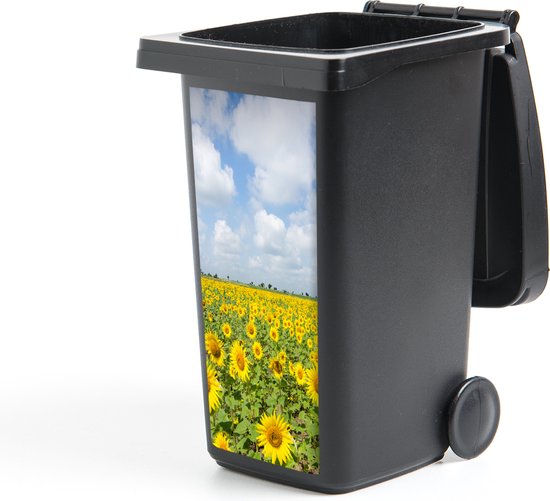 Container sticker Zonnebloemen - Bloemen - Wolken - Natuur - Geel - Landschap - 38x80 cm - Kliko sticker