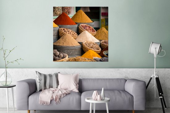 Décoration murale Métal - Peinture Aluminium Industriel - Herbes - Ton - Épices - Jaune - Marron - 90x90 cm - Dibond - Photo sur aluminium - Décoration murale industrielle - Pour le salon/chambre