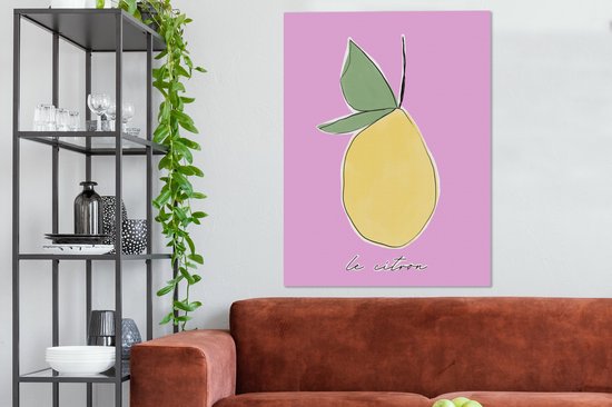 Canvas Schilderij Citroen - Fruit - Pastel - 90x120 cm - Wanddecoratie