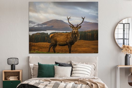 Tableau sur toile - Cerf avec paysage 160x120 - Accessoires de décoration de chambre nature - Peintures animaux de salon - Décoration murale chambre - Décoration murale cuisine - Tissu mural intérieur - Décoration maison - Accessoires de maison