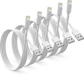 5 Pack - 3 Meter Geschikt voor: Lightning kabel naar USB 2.0 A Male oplaadkabel Geschikt voor: Apple iPhone iPod Airpods & iPad - Wit