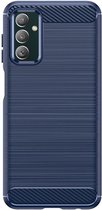 Samsung Galaxy M13 - M23 Hoesje - MobyDefend TPU Gelcase - Geborsteld Metaal + Carbonlook - Blauw - GSM Hoesje - Telefoonhoesje Geschikt Voor Samsung Galaxy M13