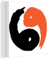 Une illustration du logo Yin et Yang en toile de couleurs noir et orange 50x50 cm - Tirage photo sur toile (Décoration murale salon / chambre)
