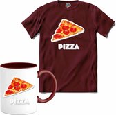 Pizza - grappig verjaardag kleding cadeau - eten teksten - T-Shirt met mok - Dames - Burgundy - Maat XXL