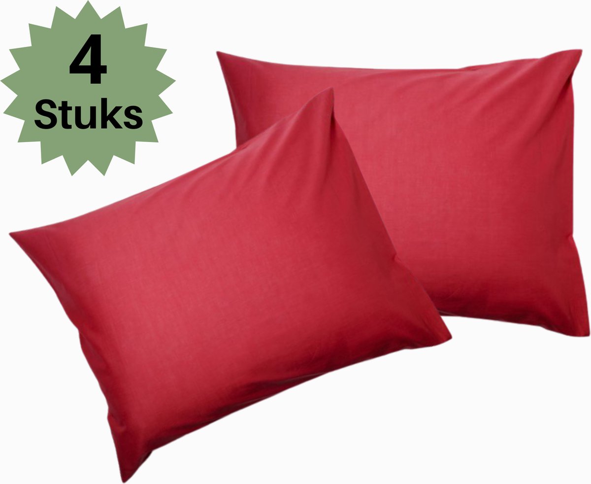 Droomtextiel Hotelkwaliteit Kussenslopen - Rood - Set van 4 Stuks 60x70cm - 100% Hoogwaardige Katoen