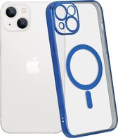 ShieldCase telefoonhoesje geschikt voor Apple iPhone 14 hoesje transparant Magneet metal coating - donkerblauw - Backcover case doorzichtig - Shockproof hoesje - Met oplaad ring