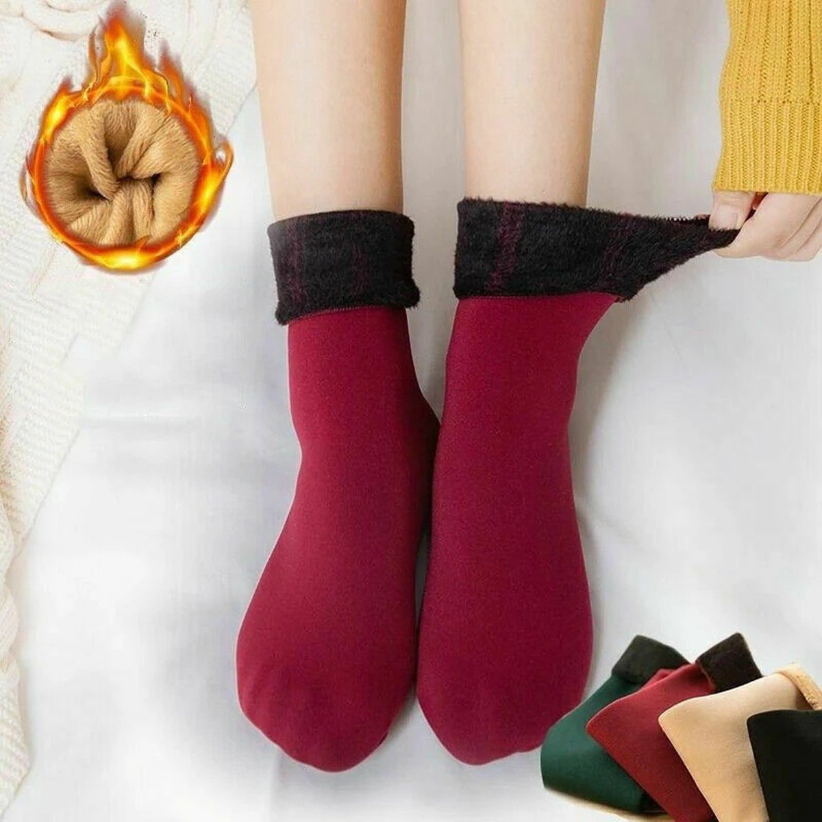 Sara Shop Warme Sokken Thermo Wintersokken -Winterkousen- wintersokken dames Winter socks- gevoerde sokken voor de koudste dage- One Rood