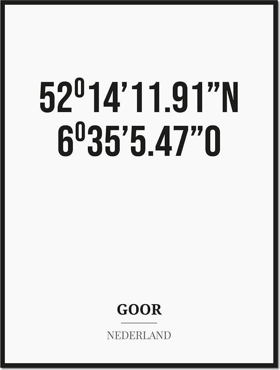 Studio216 Poster/kaart GOOR met coördinaten zwart, wit