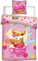 Num Noms Be Happy - Dekbedovertrek - Eenpersoons - 140 x 200 cm - Roze 140x200 cm + 63x63 cm 100% Polyester