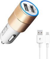 Durata DR-DC858 Goud 2 USB Poorten USB autolader 2.1A Snel Oplader Auto adapter met 1 Type C USB Kabel Voor Samsung / Sony / Huawei / Motorola / Oppo / OnePlus / HTC / Xiaomi / Alcatel