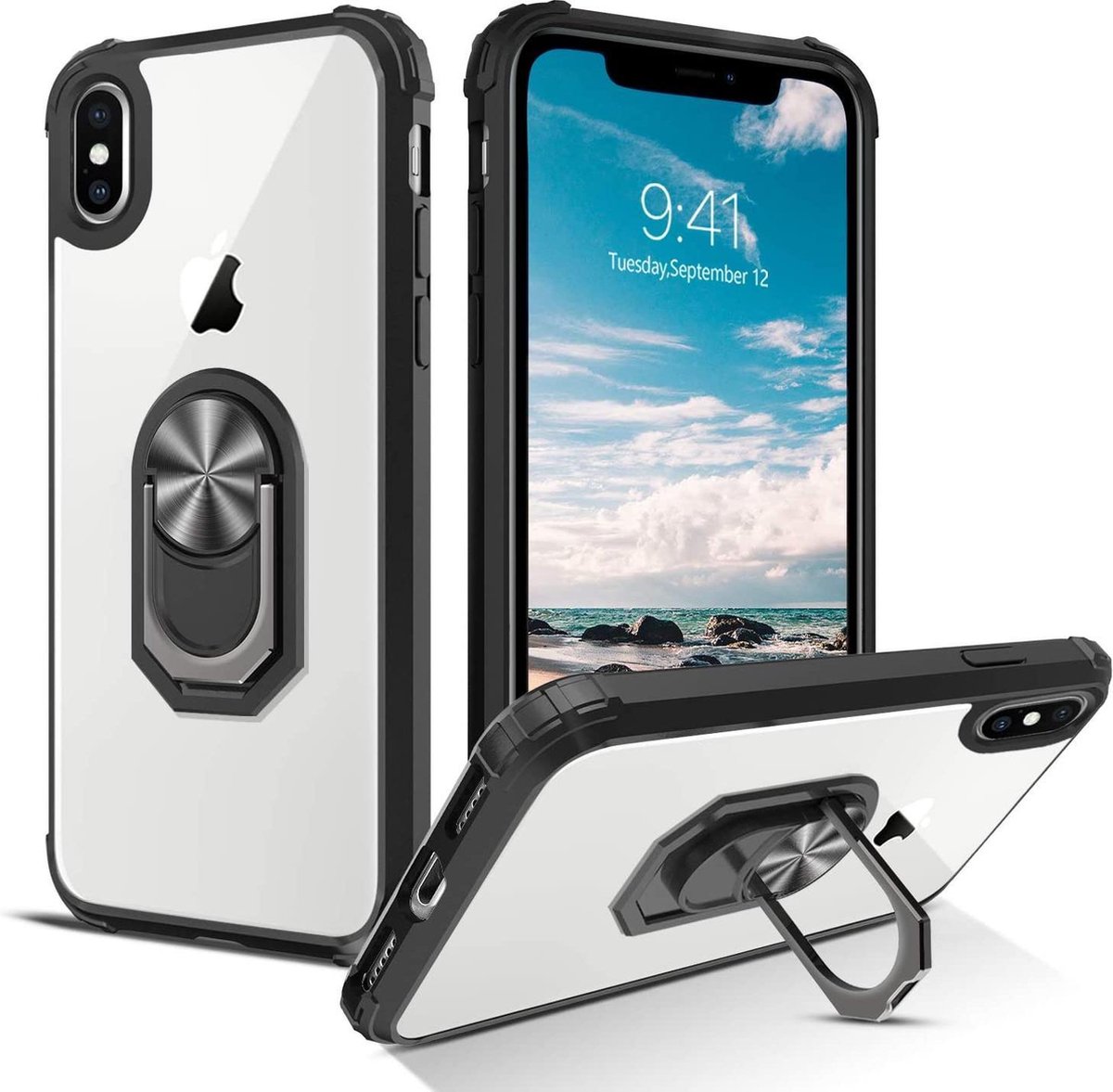 iPhone XS Max hoesje acryl transparant + metalen ringstandaard
