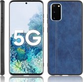 Voor Galaxy S20 / S20 5G schokbestendig naaien koe patroon huid PC + PU + TPU Case (blauw)