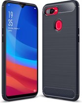 Brushed Texture Carbon Fibre Shockproof TPU Case voor OPPO F9 (F9 Pro) & OPPO A7x (Navy Blue)