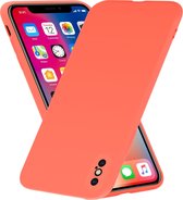 Siliconen hoesje met camera bescherming geschikt voor Apple iPhone X / Xs - oranje + glazen screen protector