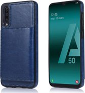 Wallet Case geschikt voor Samsung Galaxy A50 - blauw + glazen screen protector