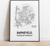 Barneveld city poster, A3 (30x40 cm) met lijst, plattegrond poster, woonplaatsposter, woonposter