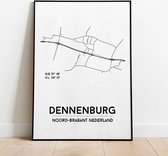 Dennenburg city poster, A4 zonder lijst, plattegrond poster, woonplaatsposter, woonposter