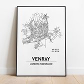 Venray city poster, A3 zonder lijst, plattegrond poster, woonplaatsposter, woonposter