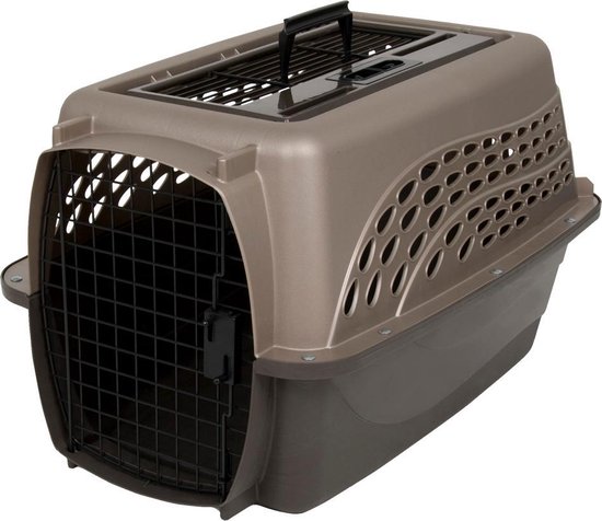 Petmate 2 Door Top Load Kennel - Reisbench hond of kat - Reismand - Transportbox hond - 100% gerecycled materiaal - S - Bruin - Petmate