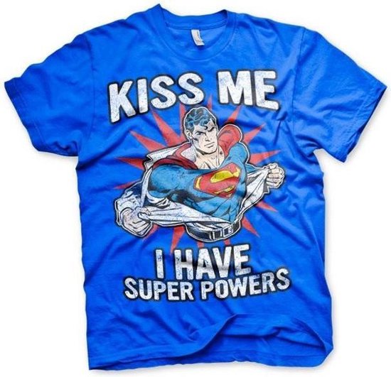 SUPERMAN - T-Shirt Kiss Me I Have Super Powers - Blue (S)