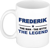 Naam cadeau Frederik - The man, The myth the legend koffie mok / beker 300 ml - naam/namen mokken - Cadeau voor o.a verjaardag/ vaderdag/ pensioen/ geslaagd/ bedankt