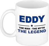Naam cadeau Eddy - The man, The myth the legend koffie mok / beker 300 ml - naam/namen mokken - Cadeau voor o.a  verjaardag/ vaderdag/ pensioen/ geslaagd/ bedankt