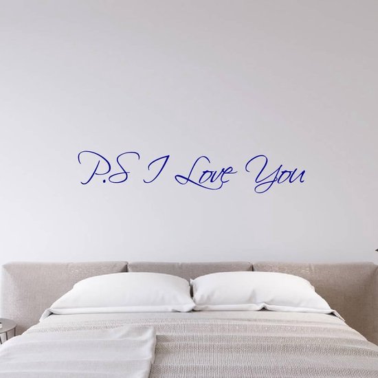 Muursticker P.S I Love You - Donkerblauw - 160 x 30 cm - woonkamer slaapkamer alle