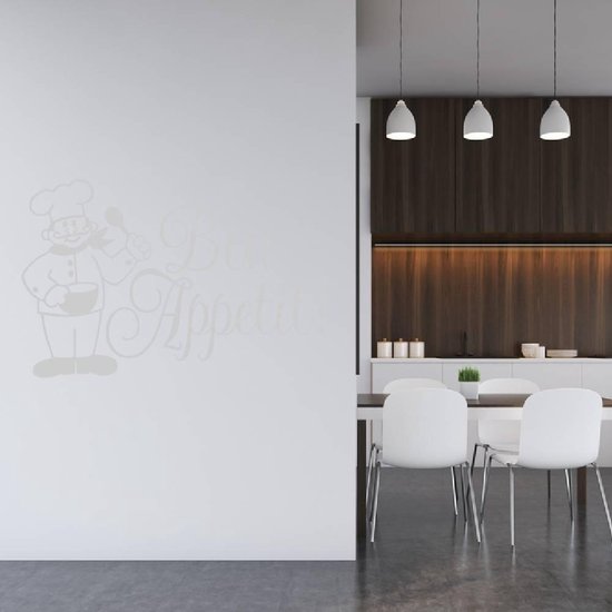 Muursticker Bon Appetit Met Kok - Zilver - 100 x 65 cm - keuken alle