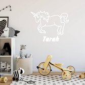 Muursticker Eenhoorn Met Naam -  Wit -  120 x 97 cm  -  baby en kinderkamer  naam stickers  alle  dieren - Muursticker4Sale