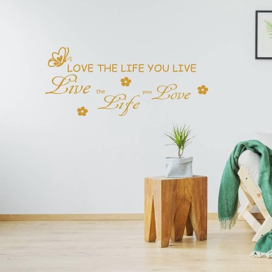 Muursticker Love The Life You Live - Goud - 80 x 34 cm - woonkamer alle