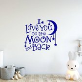 Muursticker I Love You To The Moon And Back -  Donkerblauw -  80 x 80 cm  -  baby en kinderkamer  alle - Muursticker4Sale