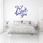 Muursticker I Love You Met Hartjes -  Donkerblauw -  80 x 80 cm  -  slaapkamer  engelse teksten  alle - Muursticker4Sale